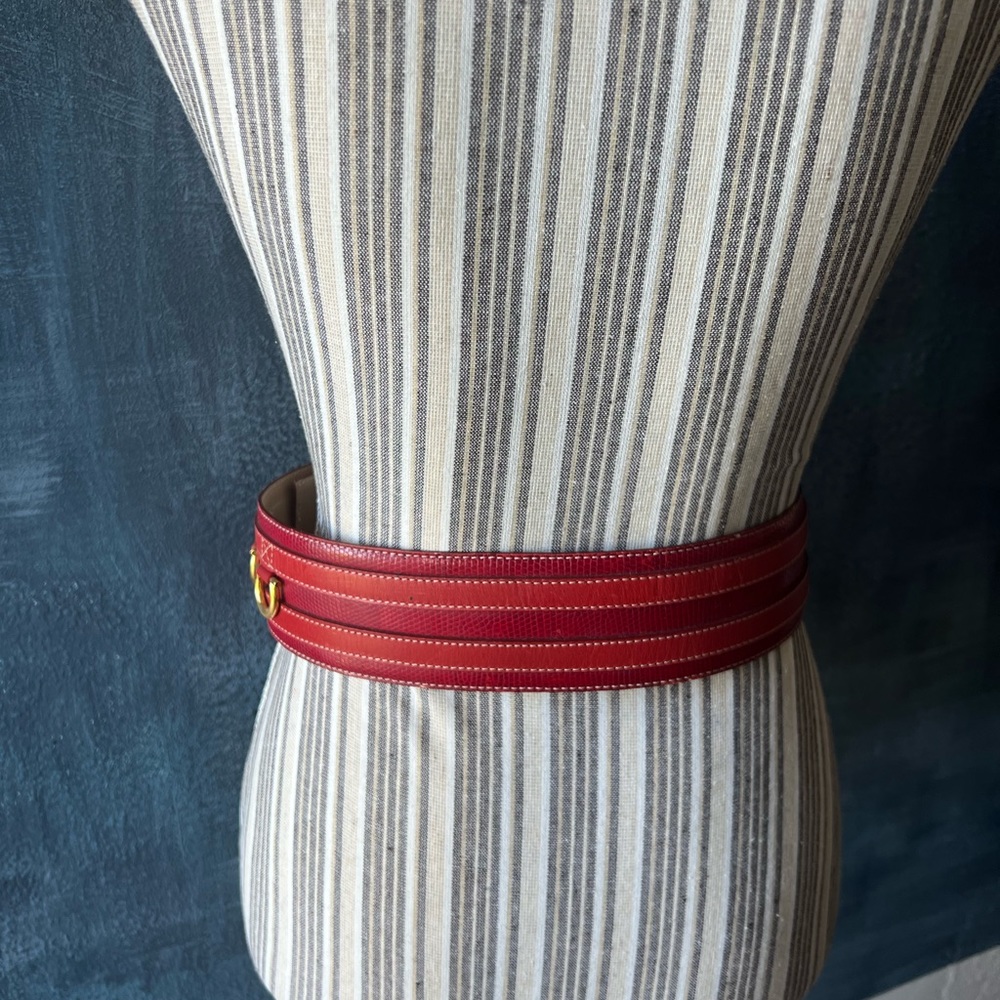 Lancel Red Belt Python Embossed With Leather Trim. - image 4